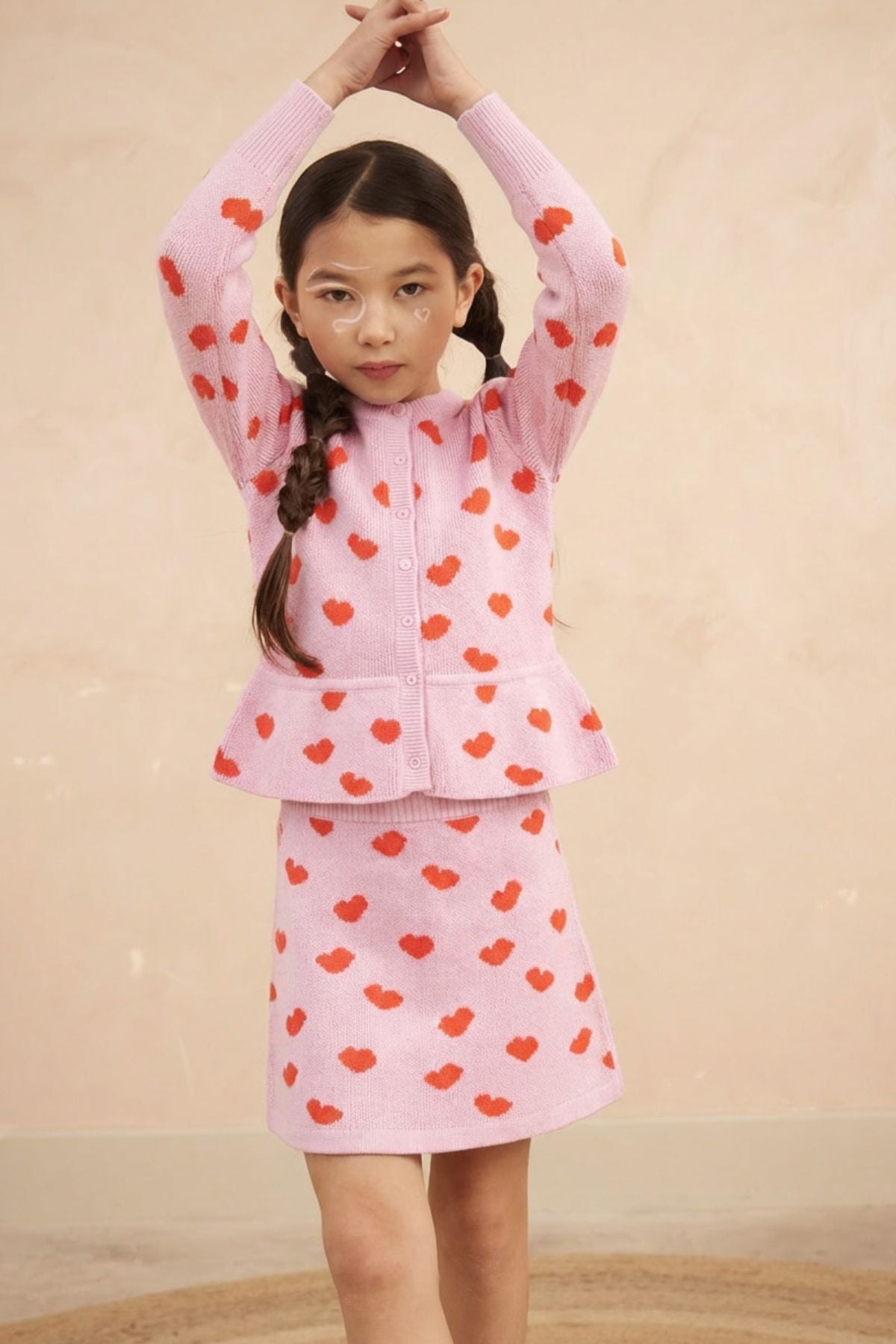MIKA & MILO Love Hearts Ruffled Jacket | Bubble Gum - - organic cotton cashmere
