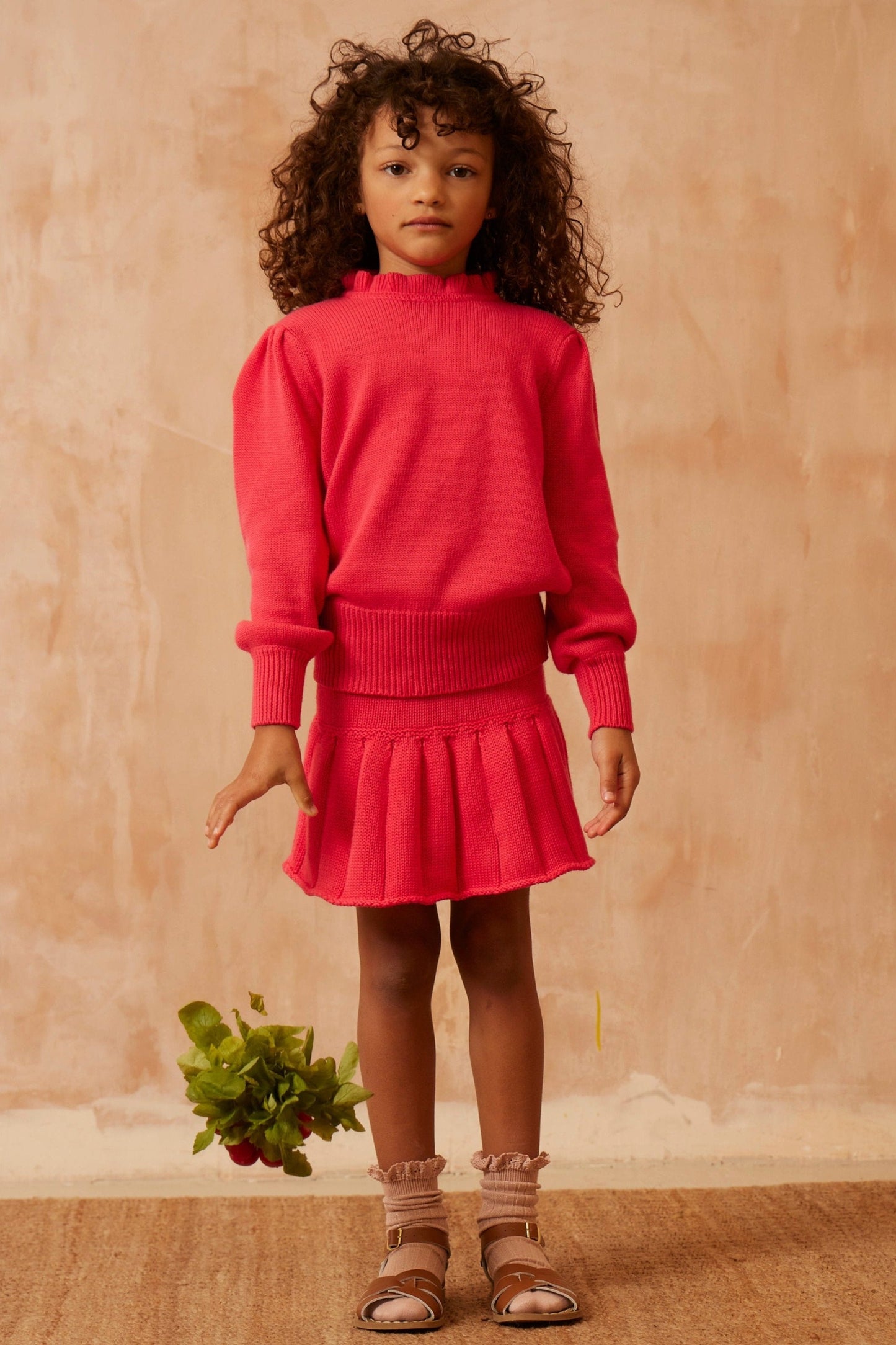 MIKA & MILO Ruffled Collared Jumper | Raspberry - - organic cotton cashmere