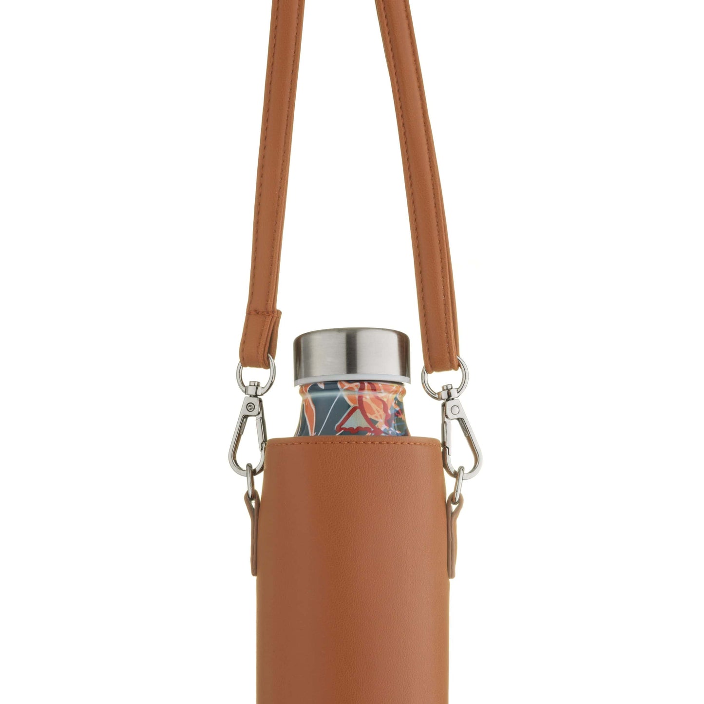 Faux Real! Vegan leather bottle carrier tan | stainless steel plastic-free kids UK — KIDDYKIND