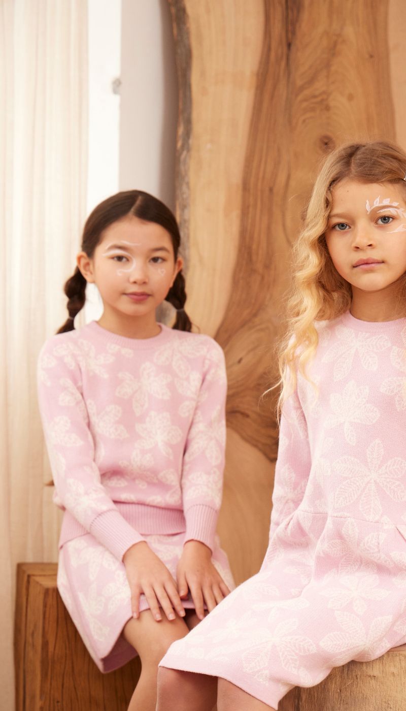 MIKA & MILO Chestnut Leaves Pencil Skirt | Bubble Gum - - organic cotton cashmere