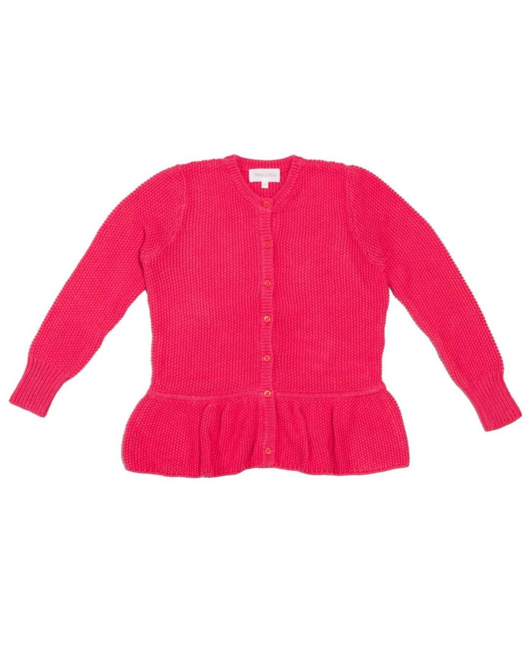Moss Stitch Ruffled Cardigan | Raspberry
