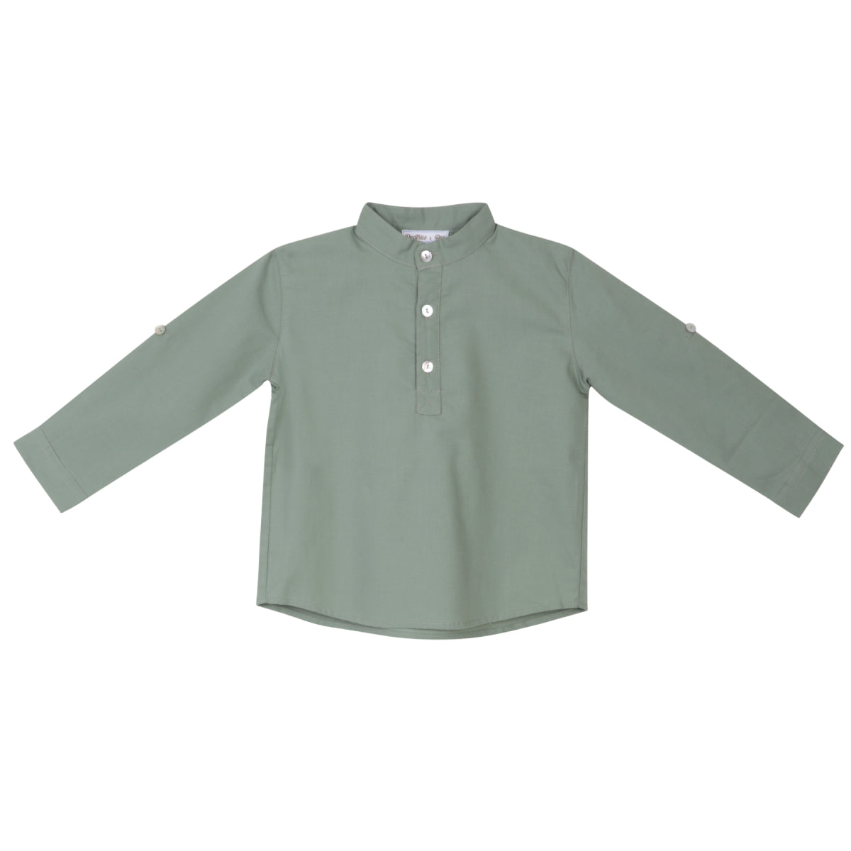 Rufus Sage Green Boy Shirt by Beatrice and Bee, organic cotton, vetted by KIDDYKIND