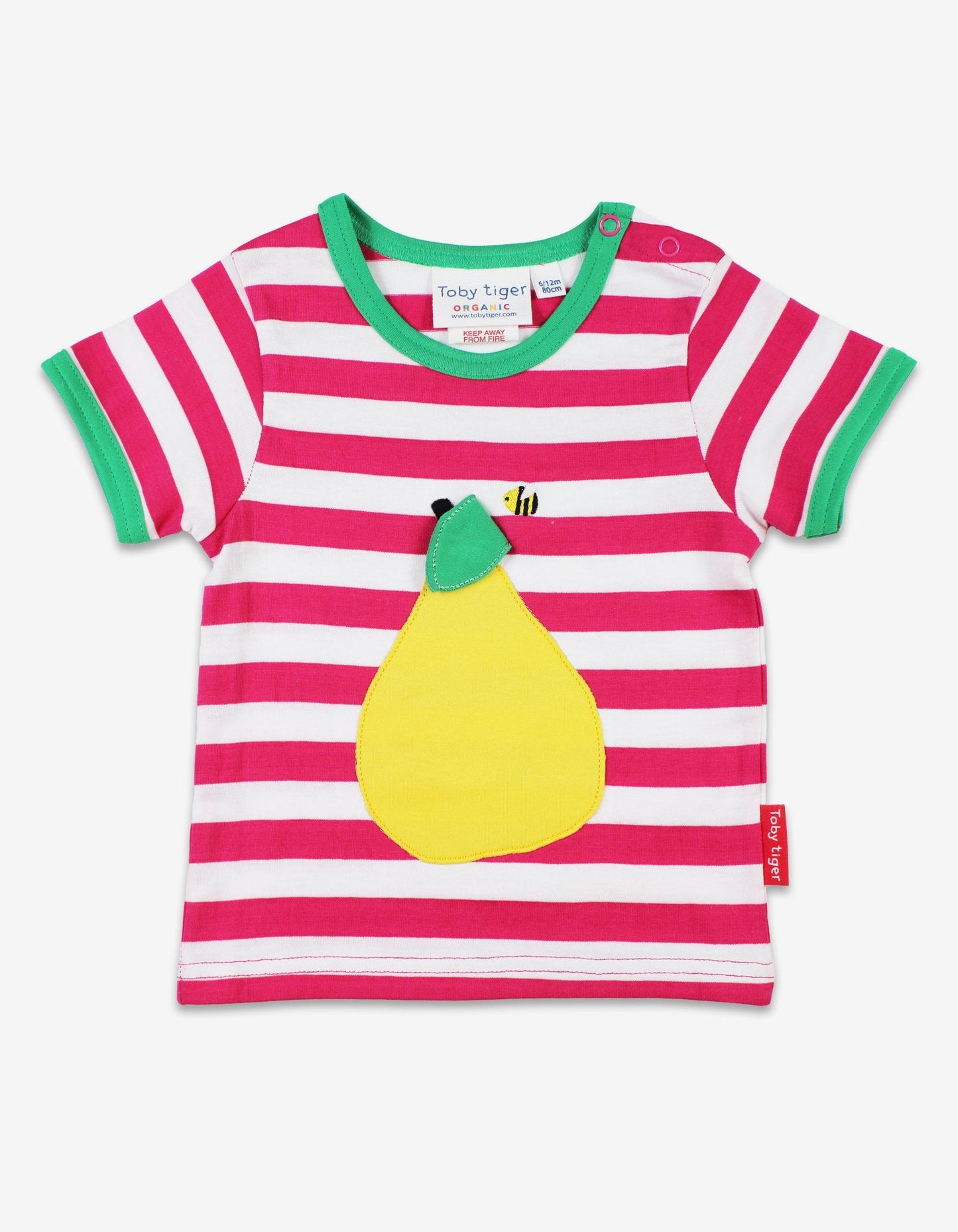 Organic Pear Applique Short-Sleeved T-Shirt by Toby Tiger, GOTS-certified, vetted by KIDDYKIND