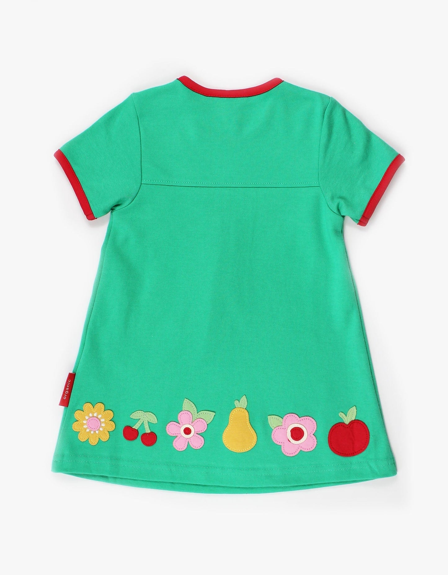 Organic Fruit Flower Applique T-Shirt Dress by Toby Tiger, GOTS-certified, vetted by KIDDYKIND