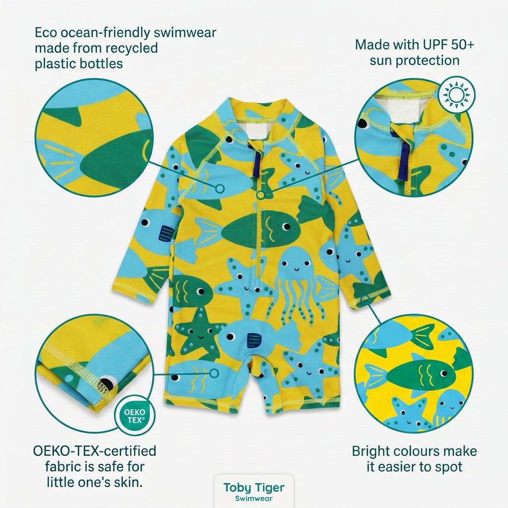Under The Sea Print Baby Long-Sleeved Swimsuit - Toby Tiger UK