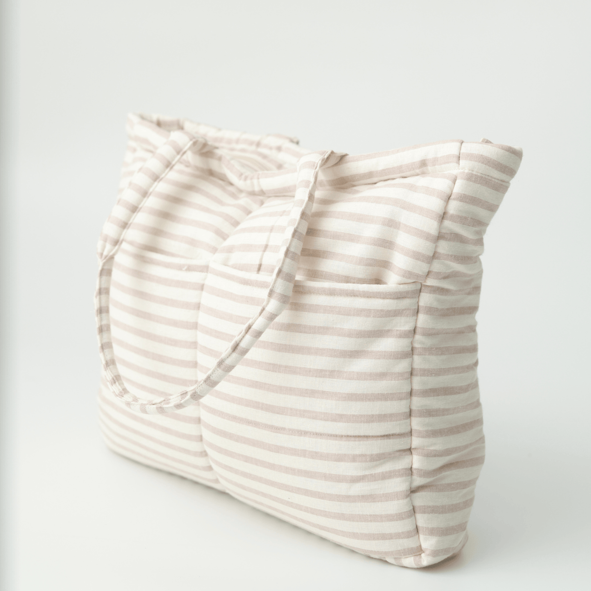 Zoey Almond Stripe cotton tote nappy bag, view 10