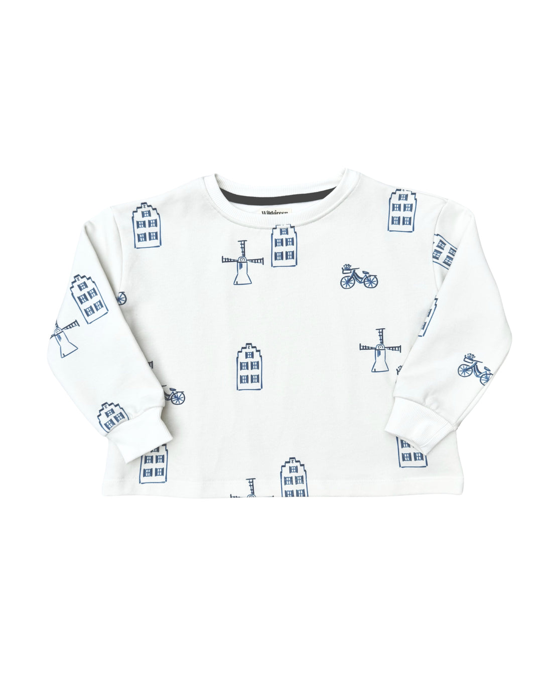 Wildgreen Delft Sweater, a 340GSM organic cotton children's jumper with ribbed neck and cuffs