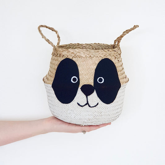 Small handwoven seagrass panda storage basket