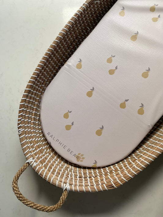 Ralphie Bear Pears changing basket moses basket mat liner pear design - sustainable nursery accessories UK | Kiddykind