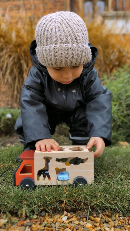 Sustainable Montessori toy: Shape Sorting Safari Truck | KIDDYKIND