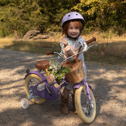 Glerc Little Molly 20 inch kids bike with wicker basket and mudguards in Purple, view 2
