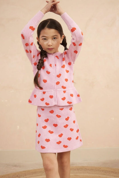 MIKA & MILO Love Hearts Ruffled Jacket | Bubble Gum - - organic cotton cashmere