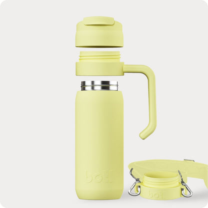 Sustainable kids bottle: 600ml Brew Flask - Reusable insulated leakproof cup with handle and carry strap - BOTL | KIDDYKIND