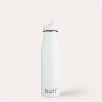 Sustainable kids bottle: 500ml Pure White Evolution – stainless steel insulated bottle with straw | KIDDYKIND