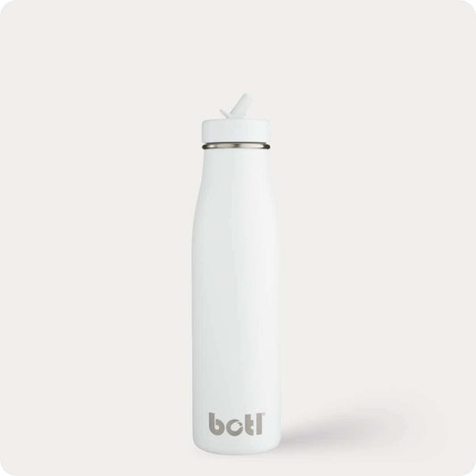Sustainable kids bottle: 500ml Pure White Evolution – stainless steel insulated bottle with straw | KIDDYKIND