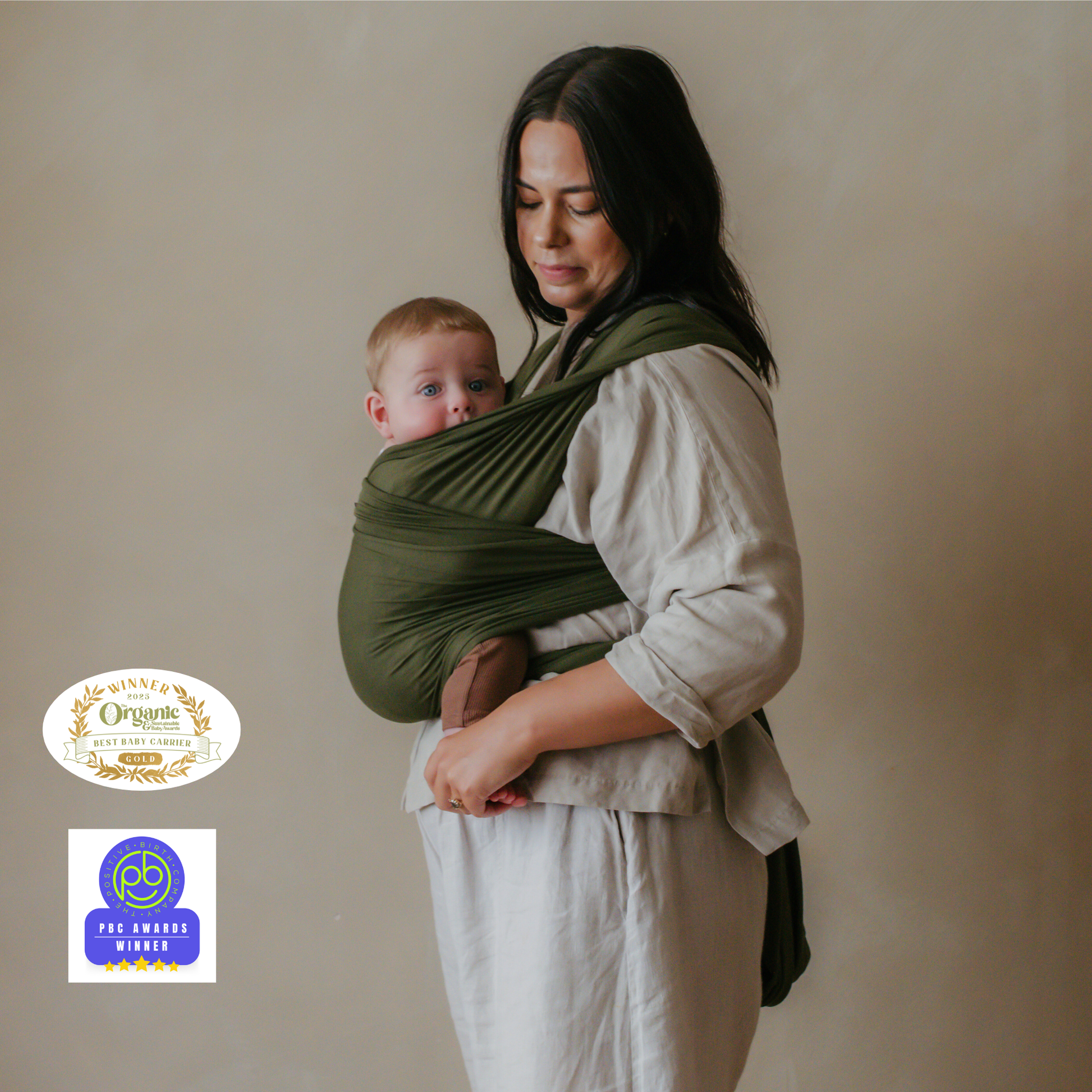 Sage Green - Baby Wrap Carrier by Sustainabub, organic cotton, vetted by KIDDYKIND