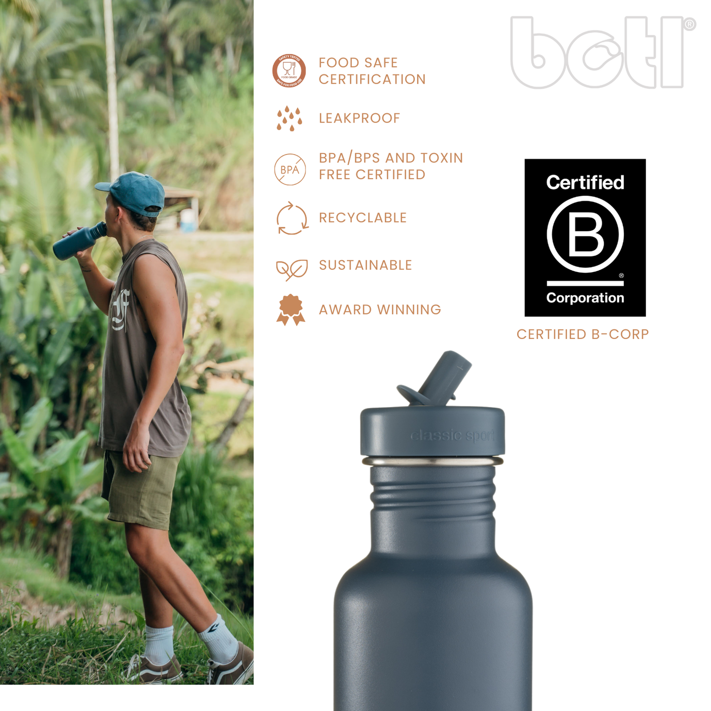 Eco kids bottle: 500ml Lightweight Stainless Steel - Not Insulated With Straw Cap | BOTL | One Green Bottle UK