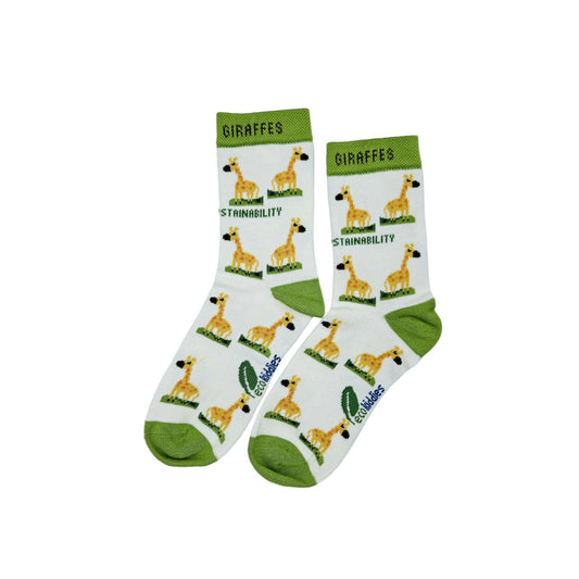 Eco Kiddies Grinning Giraffe organic cotton kids socks - sustainable wildlife animal print children's socks UK | Kiddykind