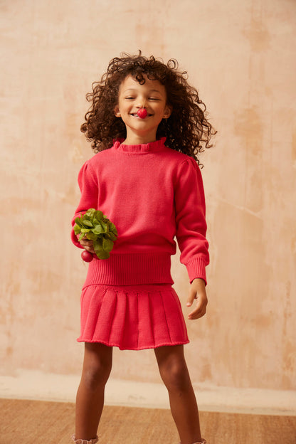 MIKA & MILO Ruffled Collared Jumper | Raspberry - - organic cotton cashmere