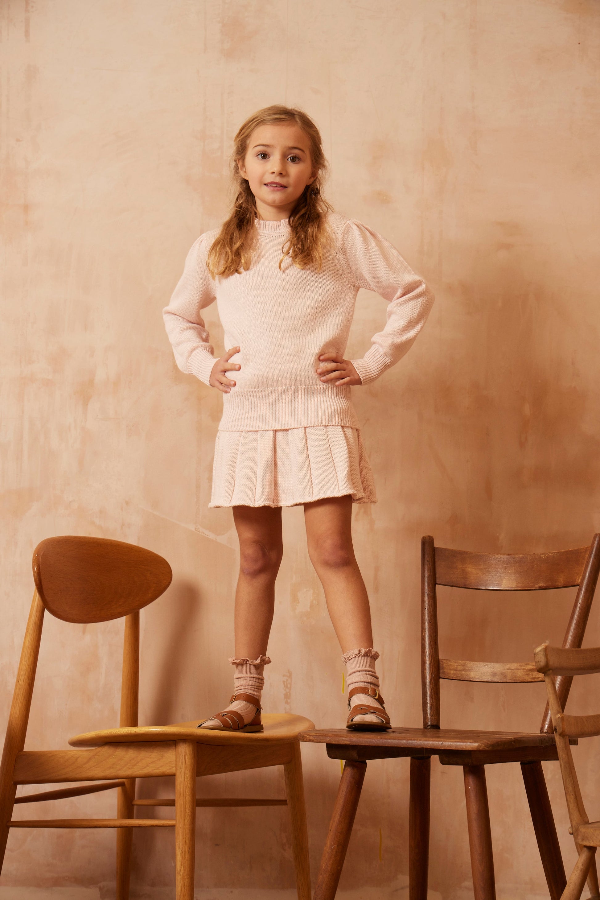 MIKA & MILO Ruffled Collared Jumper | Blush - - organic cotton cashmere