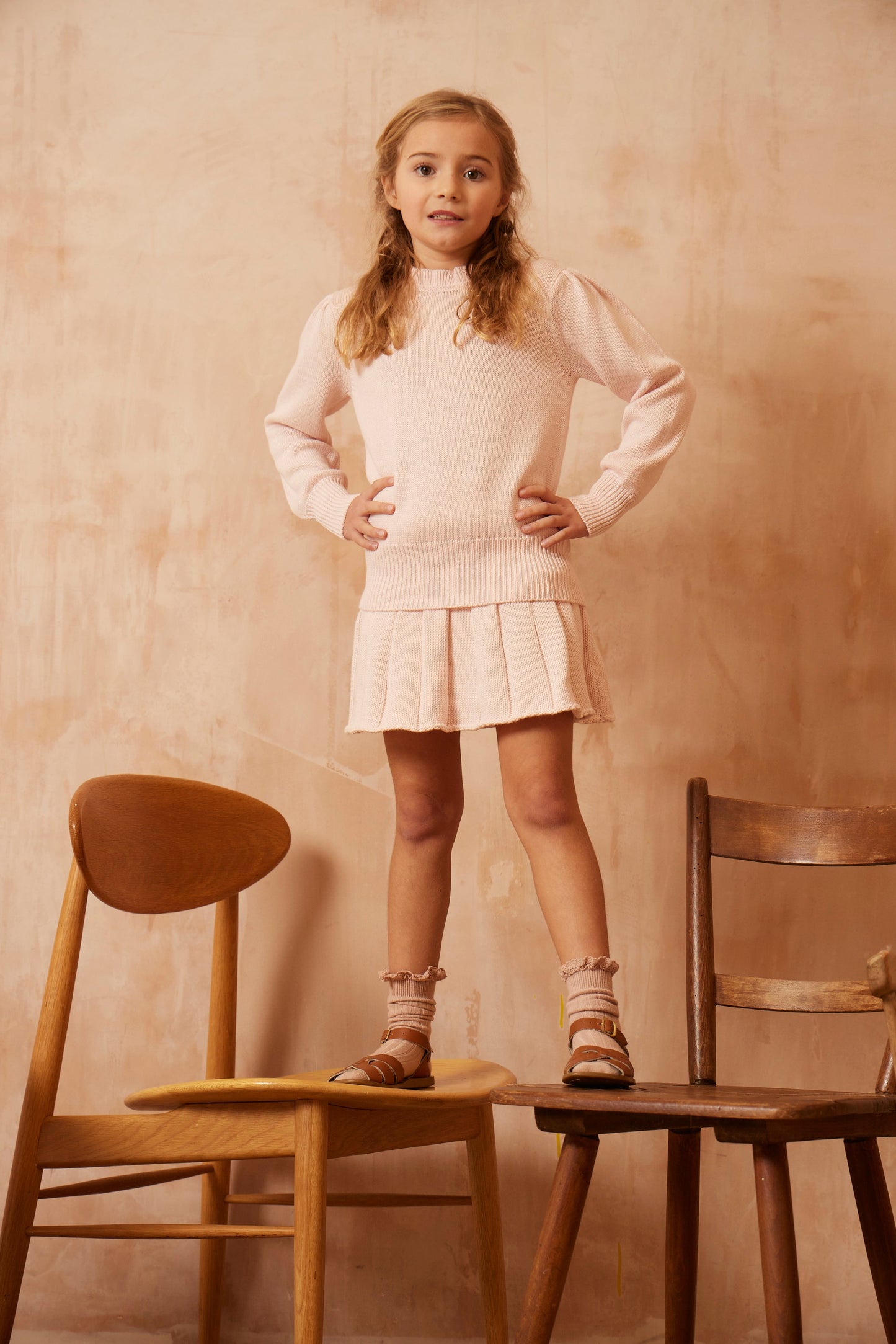 MIKA & MILO Ruffled Collared Jumper | Blush - - organic cotton cashmere