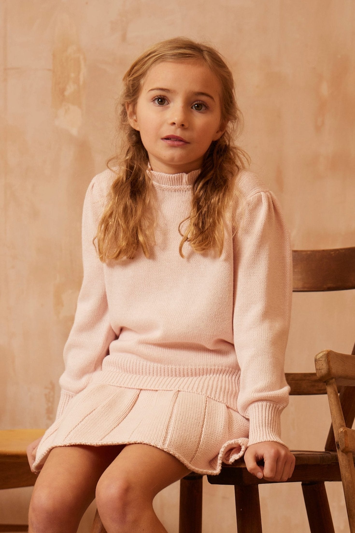 MIKA & MILO Ruffled Collared Jumper | Blush - - organic cotton cashmere
