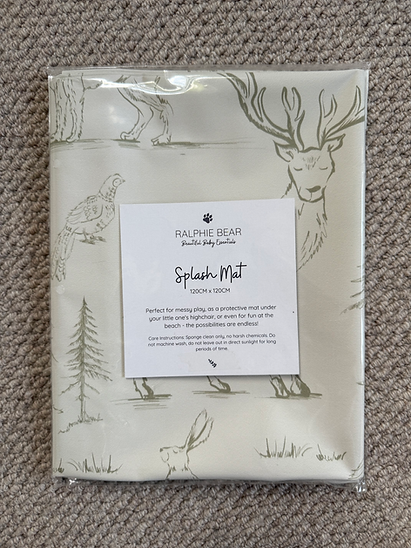 Ralphie Bear Woodland weaning splash mat for mealtimes floor protection - sustainable baby weaning UK | Kiddykind