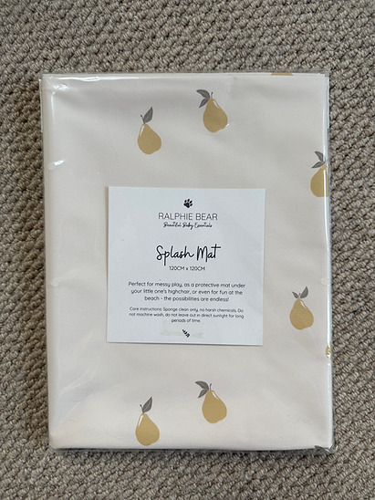 Ralphie Bear Pears weaning splash mat for mealtimes floor protection - sustainable baby weaning UK | Kiddykind