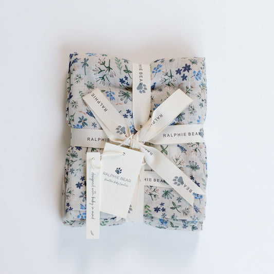 Ralphie Bear Wildflower oversized swaddle muslin for newborns - sustainable baby muslin UK | Kiddykind