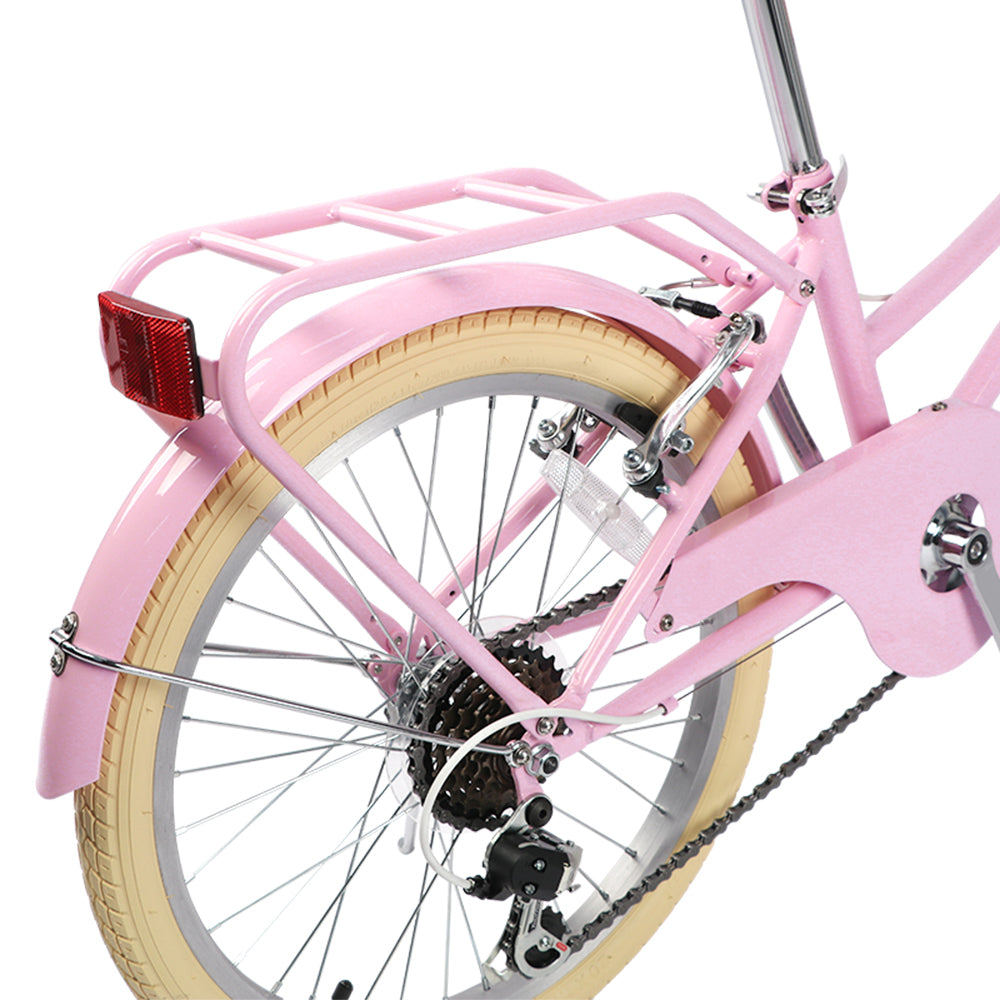 Glerc Missy 24 inch 6-speed beach cruiser kids bike with wicker basket and rear rack, view 15