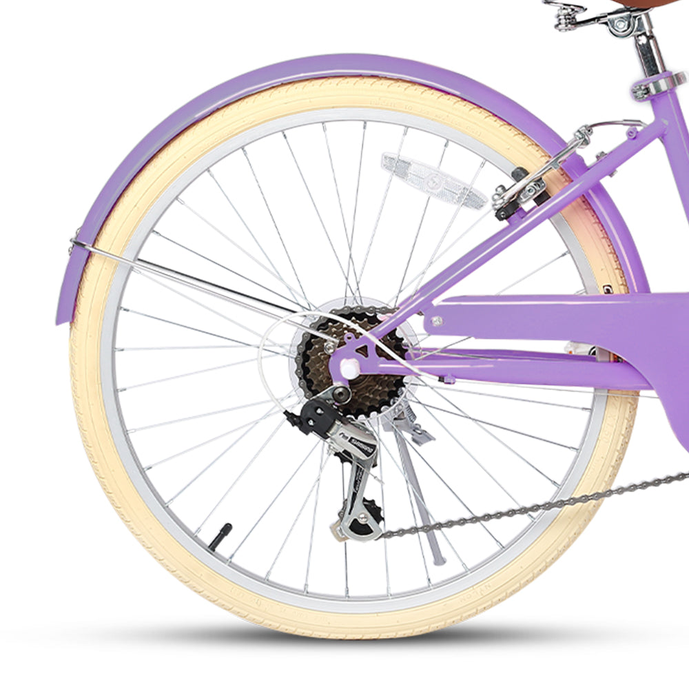 Glerc Missy 24 inch 6-speed beach cruiser kids bike with wicker basket, view 25
