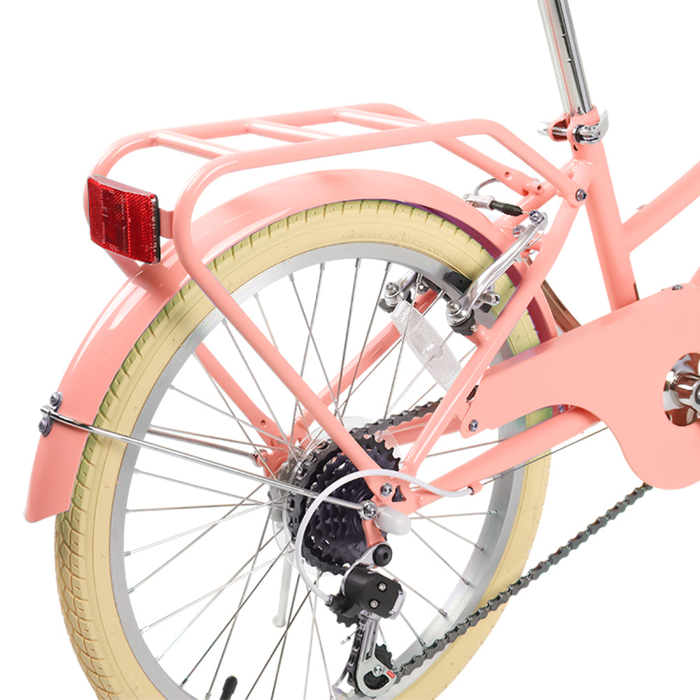 Glerc Missy 20 inch 6-speed beach cruiser kids bike with wicker basket and rear rack, view 29