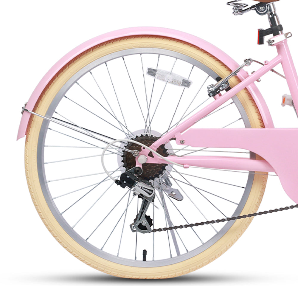 Glerc Missy 24 inch 6-speed beach cruiser kids bike with wicker basket, view 15