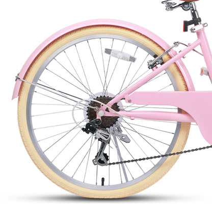 Glerc Missy 24 inch 6-speed beach cruiser kids bike with wicker basket, view 15