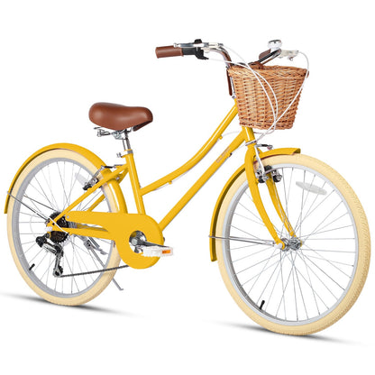 Glerc Missy 24 inch 6-speed beach cruiser kids bike with wicker basket, view 8