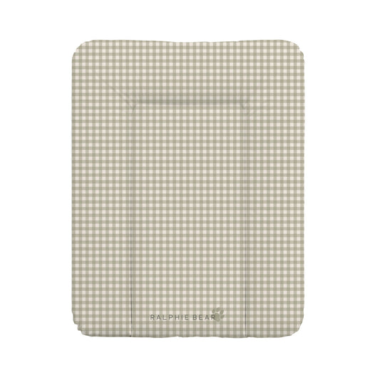 Ralphie Bear Gingham Sage comfort changing mat with cushioned raised edges - sustainable baby nursery UK | Kiddykind