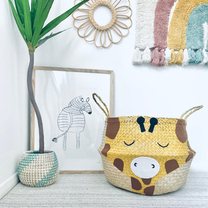 Extra large handwoven seagrass giraffe storage basket, view 4