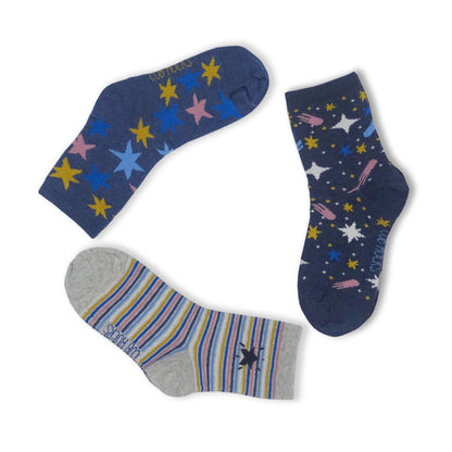 3 Pack Stars Kids Sustainable Cotton Fashion Ankle Socks for Boys and Girls