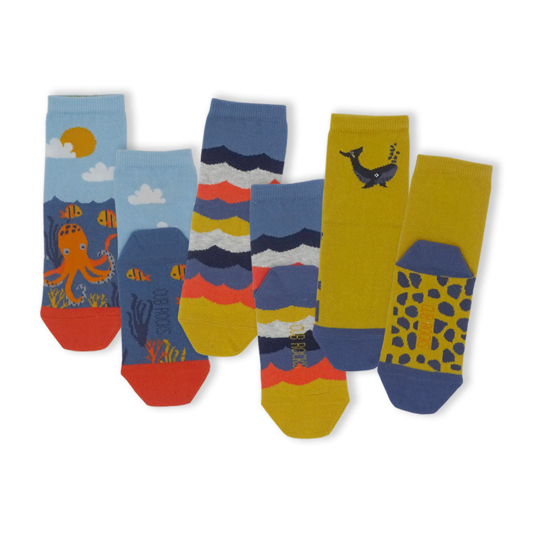 3 Pack Ocean Kids Sustainable Cotton Fashion Socks for Boys and Girls