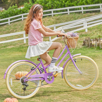 Glerc Missy 24 inch 6-speed beach cruiser kids bike with wicker basket, view 22