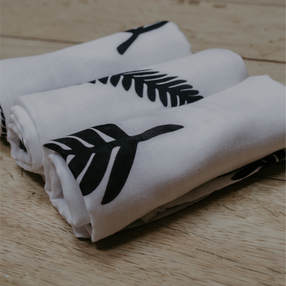 Fern Print Baby Muslins - Pack of 3 (60x60cm) by Sustainabub, organic cotton, vetted by KIDDYKIND
