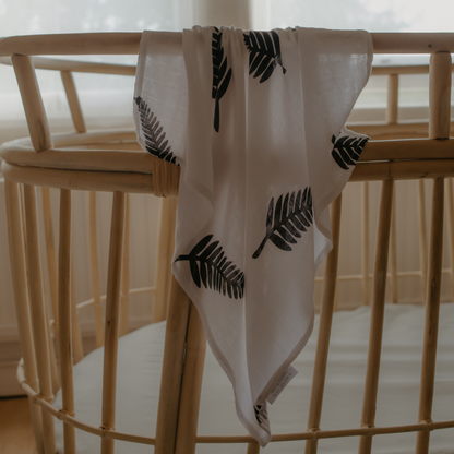 Fern Print Baby Muslin Swaddle (120x120cm) by Sustainabub, organic cotton, vetted by KIDDYKIND