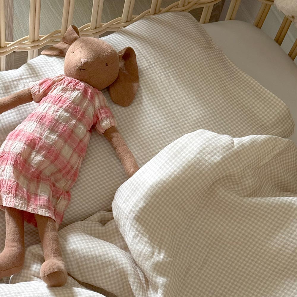Organic Muslin Cot Bedding  Set - Mocha Gingham