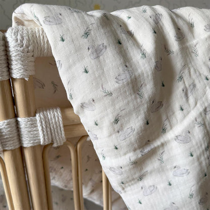Organic Muslin Cot Bedding  Set -  Swans