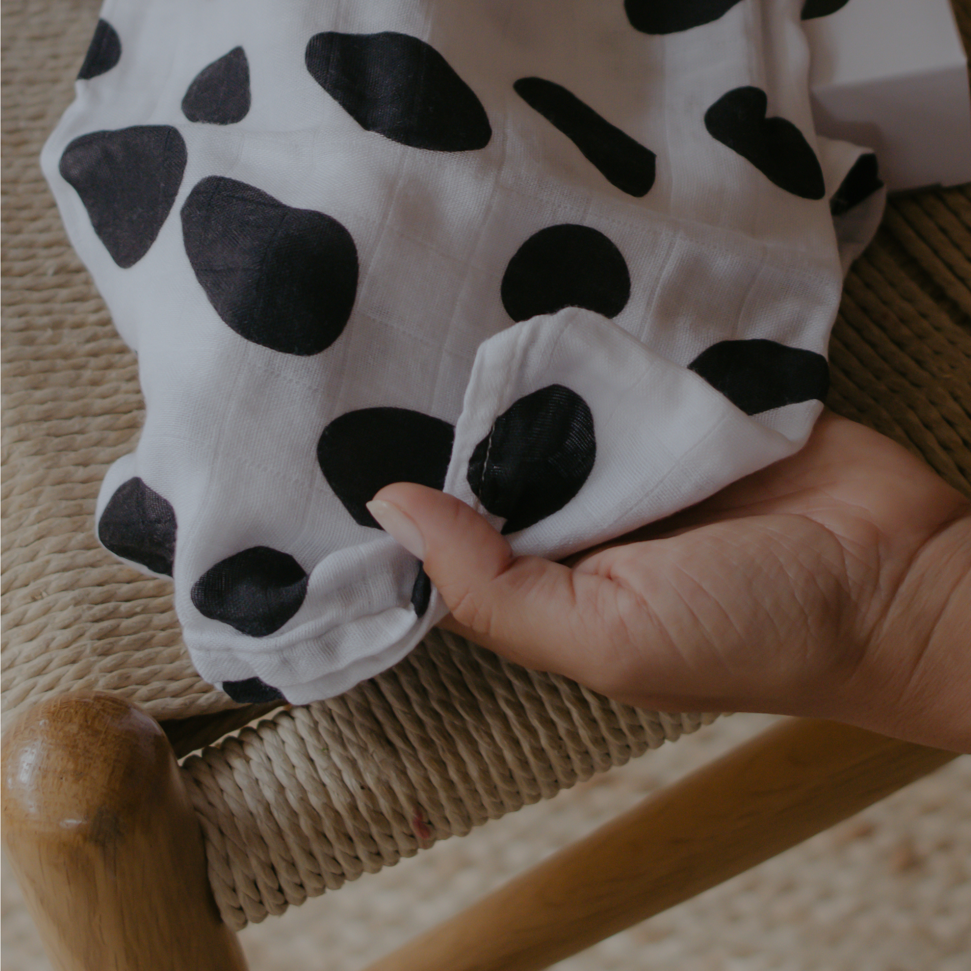 Spot Print Baby Muslin Swaddle - (120x120cm) by Sustainabub, organic cotton, vetted by KIDDYKIND