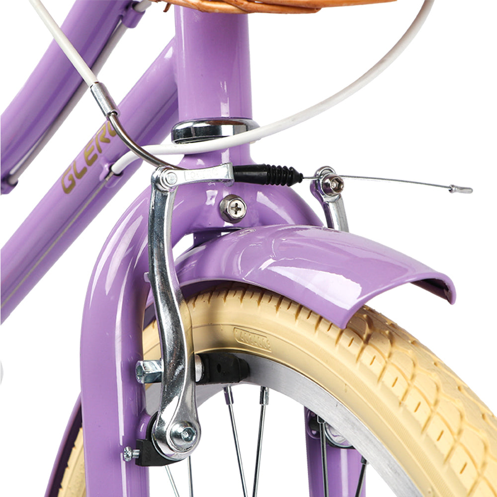 Glerc Missy 24 inch 6-speed beach cruiser kids bike with wicker basket and rear rack, view 24