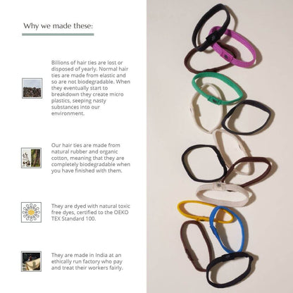 Black Plastic-Free Hair Ties - 6 Pack