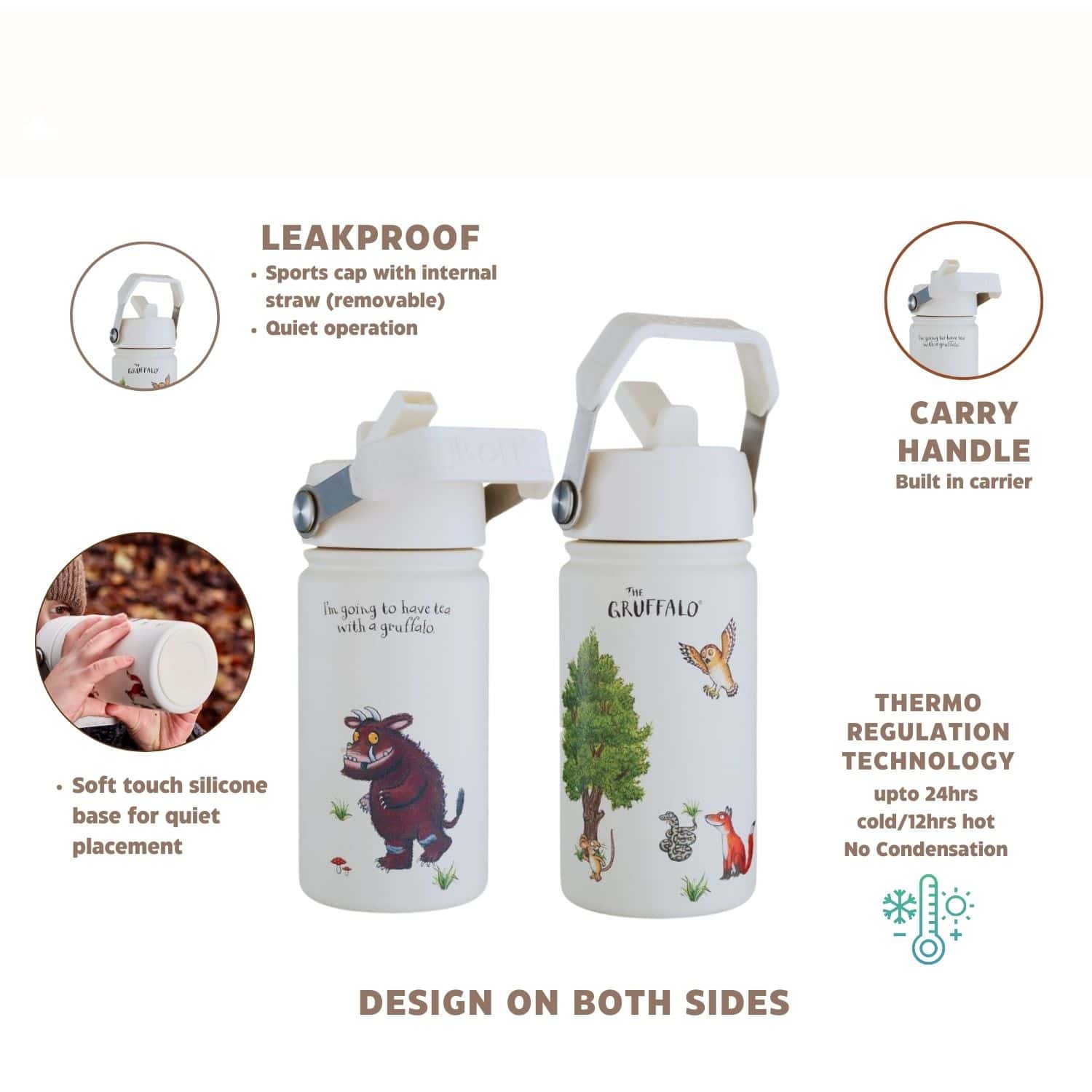 Eco kids bottle: 400ml Epic Gruffalo Stainless Steel Kids Water Bottle | Cream | BOTL | One Green Bottle UK