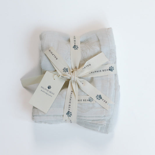 Ralphie Bear Seashell oversized swaddle muslin sandy collection - sustainable baby muslin UK | Kiddykind