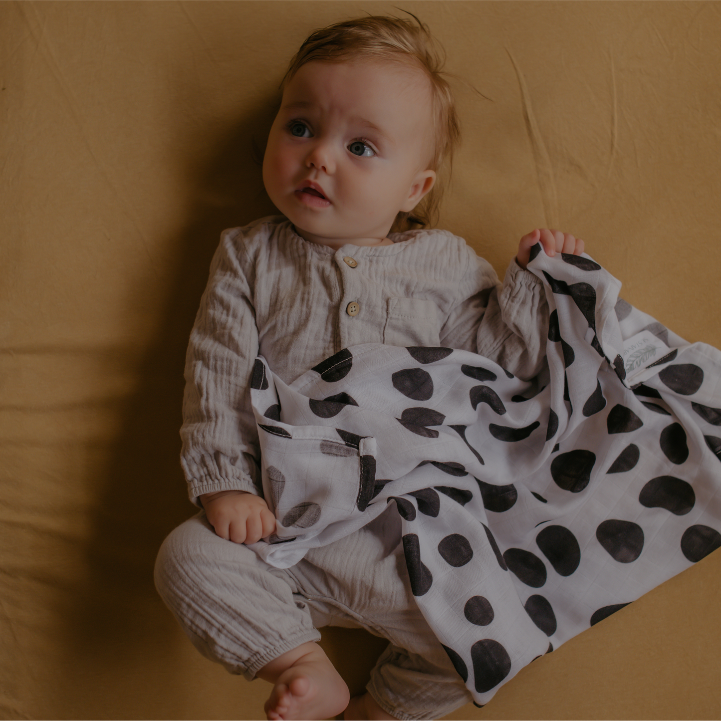 Spot Print Baby Muslin Swaddle - (120x120cm) by Sustainabub, organic cotton, vetted by KIDDYKIND